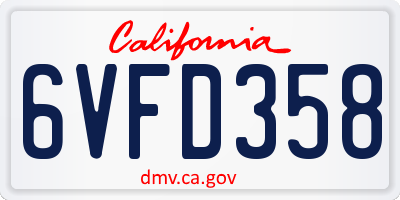 CA license plate 6VFD358