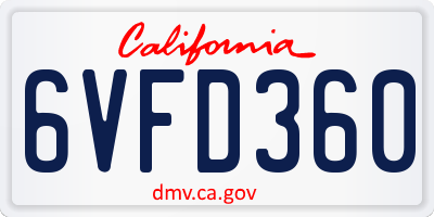 CA license plate 6VFD360