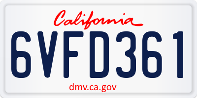 CA license plate 6VFD361
