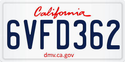 CA license plate 6VFD362