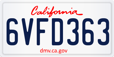 CA license plate 6VFD363