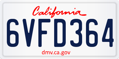 CA license plate 6VFD364