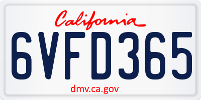 CA license plate 6VFD365