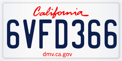 CA license plate 6VFD366