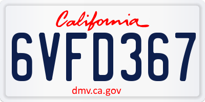 CA license plate 6VFD367