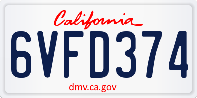 CA license plate 6VFD374
