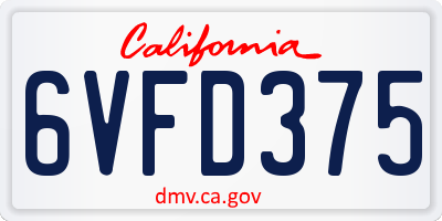 CA license plate 6VFD375