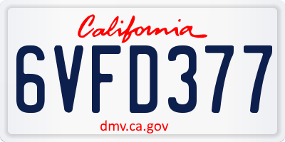 CA license plate 6VFD377