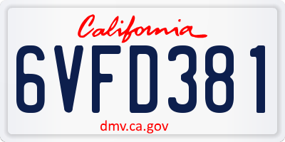 CA license plate 6VFD381