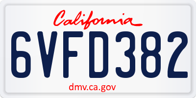 CA license plate 6VFD382