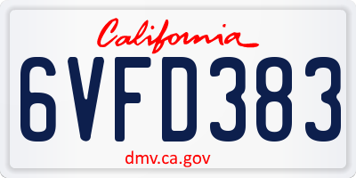 CA license plate 6VFD383