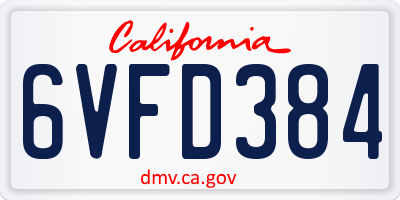 CA license plate 6VFD384