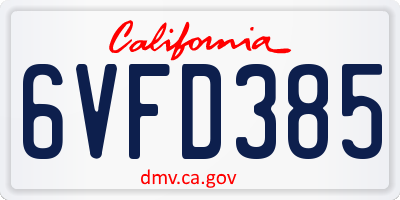 CA license plate 6VFD385