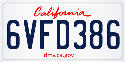 CA license plate 6VFD386