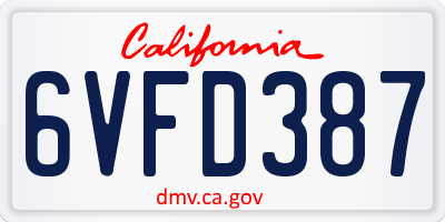 CA license plate 6VFD387