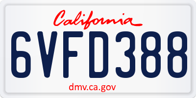 CA license plate 6VFD388