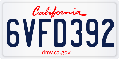 CA license plate 6VFD392