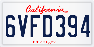 CA license plate 6VFD394