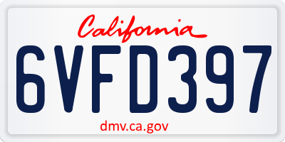 CA license plate 6VFD397