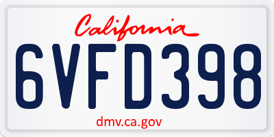 CA license plate 6VFD398