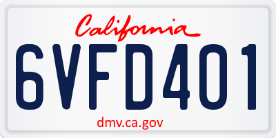 CA license plate 6VFD401