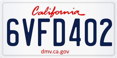 CA license plate 6VFD402