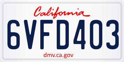 CA license plate 6VFD403