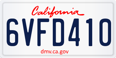 CA license plate 6VFD410