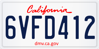 CA license plate 6VFD412