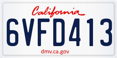 CA license plate 6VFD413