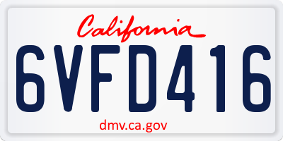 CA license plate 6VFD416