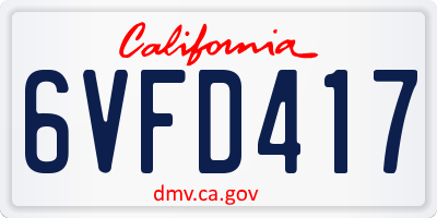 CA license plate 6VFD417