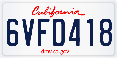 CA license plate 6VFD418
