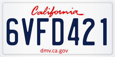 CA license plate 6VFD421