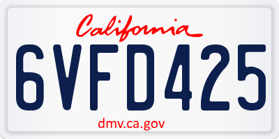 CA license plate 6VFD425