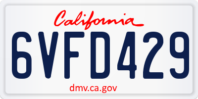 CA license plate 6VFD429