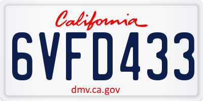 CA license plate 6VFD433