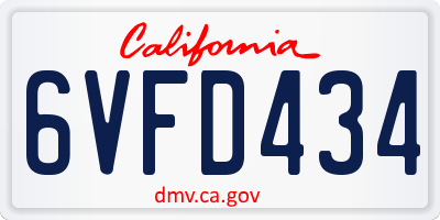 CA license plate 6VFD434