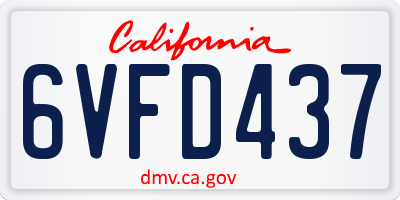 CA license plate 6VFD437
