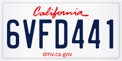 CA license plate 6VFD441