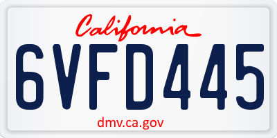 CA license plate 6VFD445