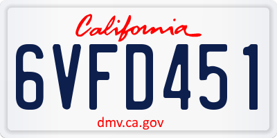 CA license plate 6VFD451
