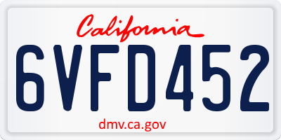 CA license plate 6VFD452