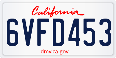 CA license plate 6VFD453