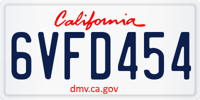 CA license plate 6VFD454