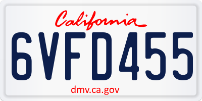CA license plate 6VFD455
