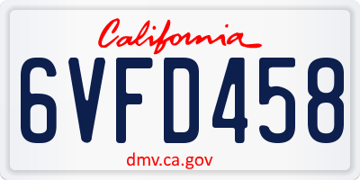 CA license plate 6VFD458