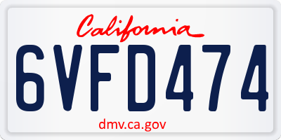 CA license plate 6VFD474