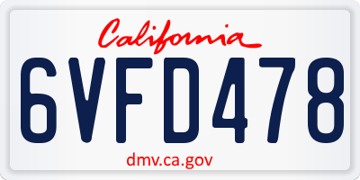 CA license plate 6VFD478