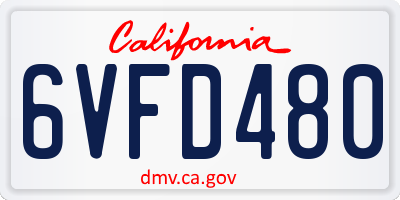 CA license plate 6VFD480